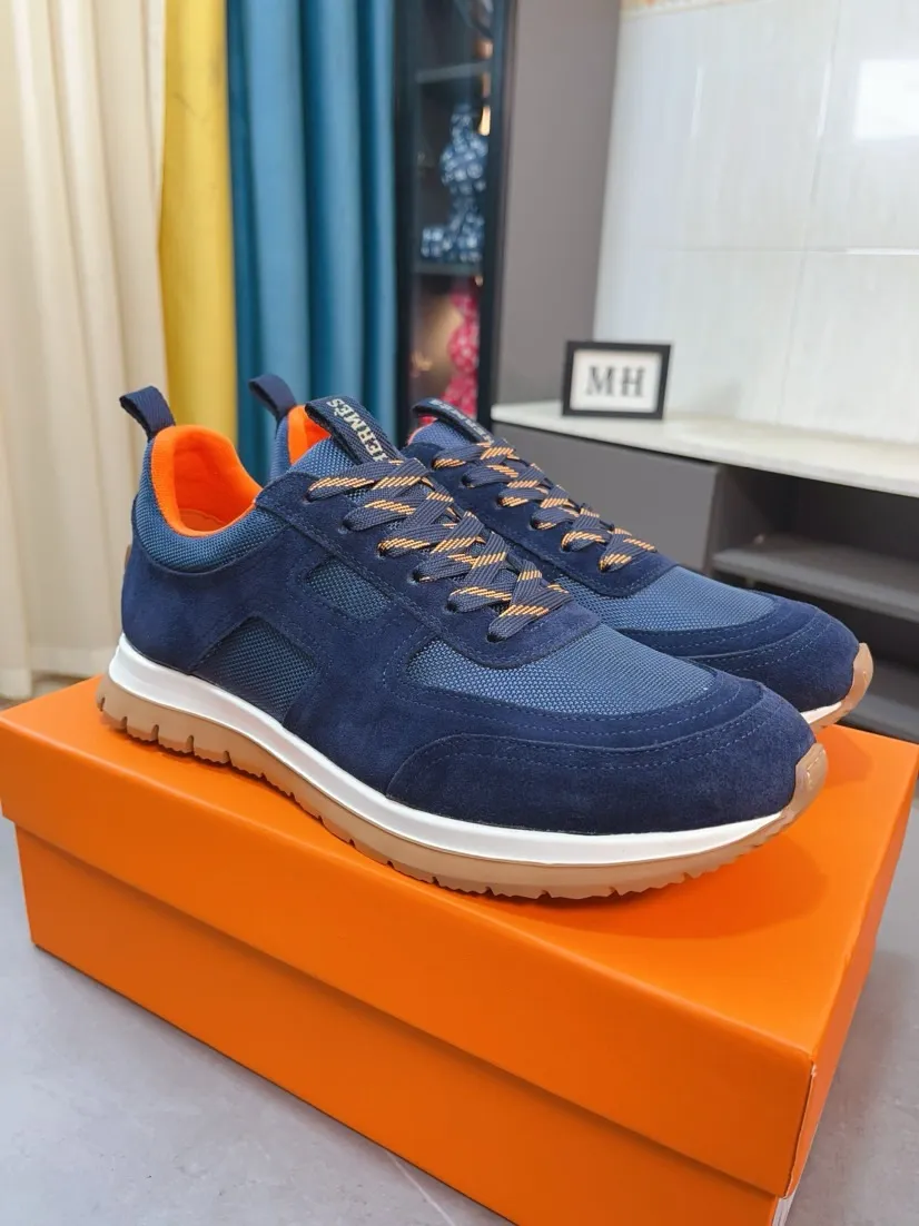 Men's shoes 💰440🌸🌸[HERMES] Hermès sneakers, the upper is made of calfskin and mesh, imported materials, full of texture, the lightweight sole is decorated with contrasting patterns, creating a versatile fashion style. Size: 38-44